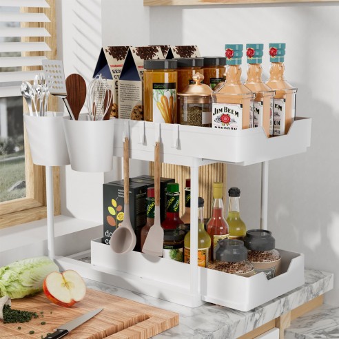 Organizador deslizante sob a pia.