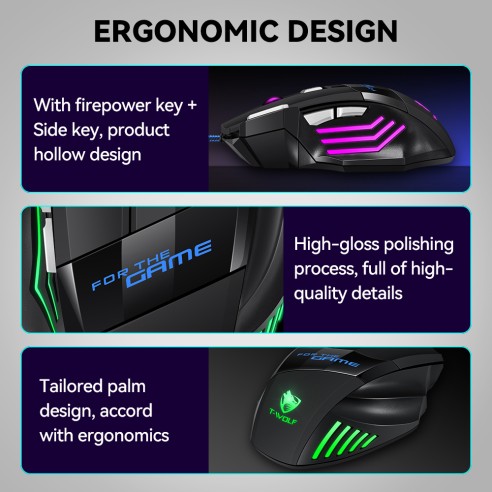 Rato gaming com fio e luz RGB