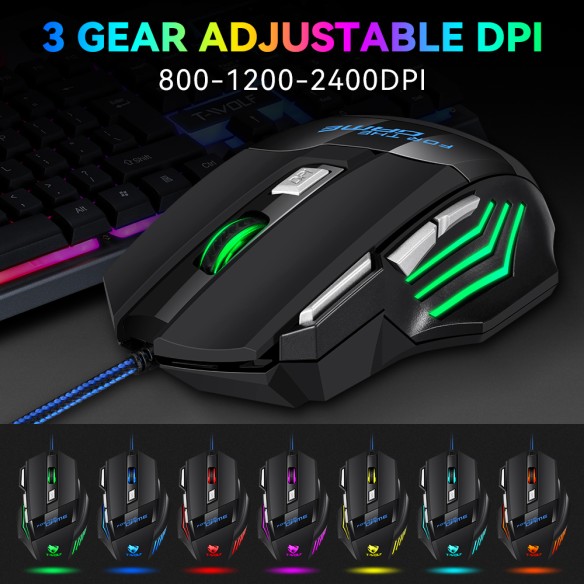 Rato gaming com fio e luz RGB