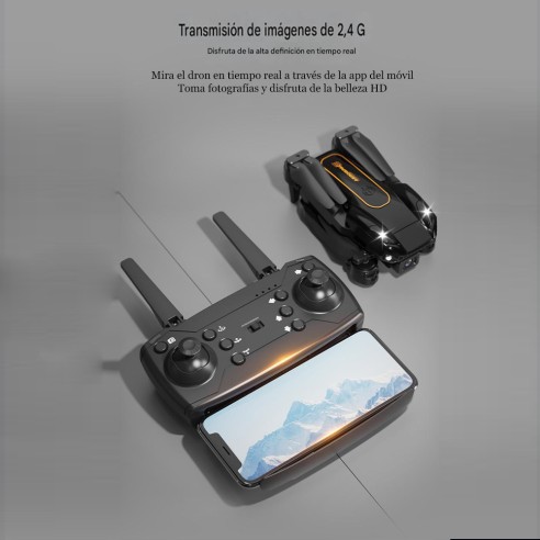 Dron con cámara gran angular y funda