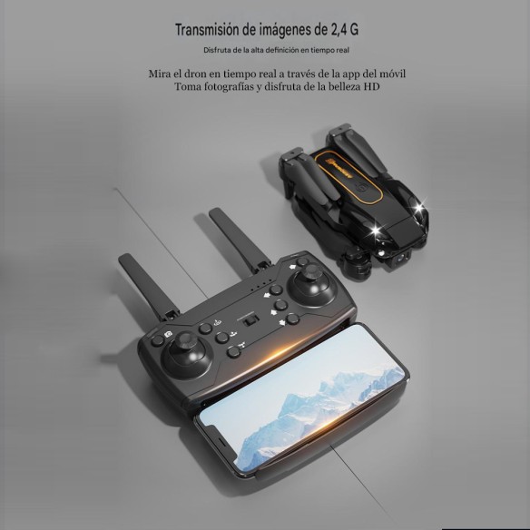 Dron con cámara gran angular y funda