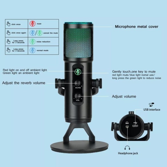 Micrófono para pc con luz RGB
